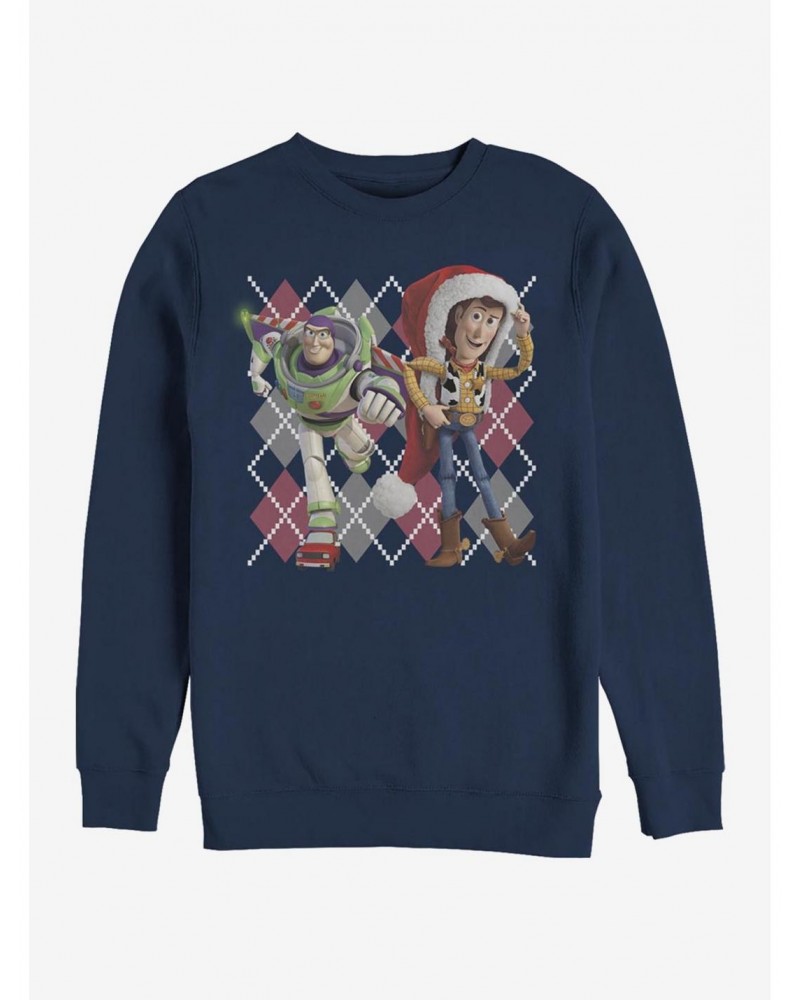 Disney Pixar Toy Story Argyle Christmas Crew Sweatshirt $11.51 Sweatshirts