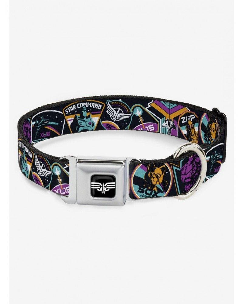 Disney Pixar Lightyear Mission Patches Collage Multicolor Seatbelt Buckle Dog Collar $10.46 Pet Collars