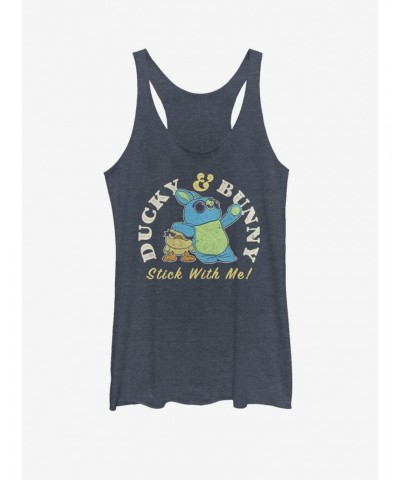 Disney Pixar Toy Story 4 Ducky And Bunny Brand Girls Navy Blue Heathered Tank Top $8.08 Tops