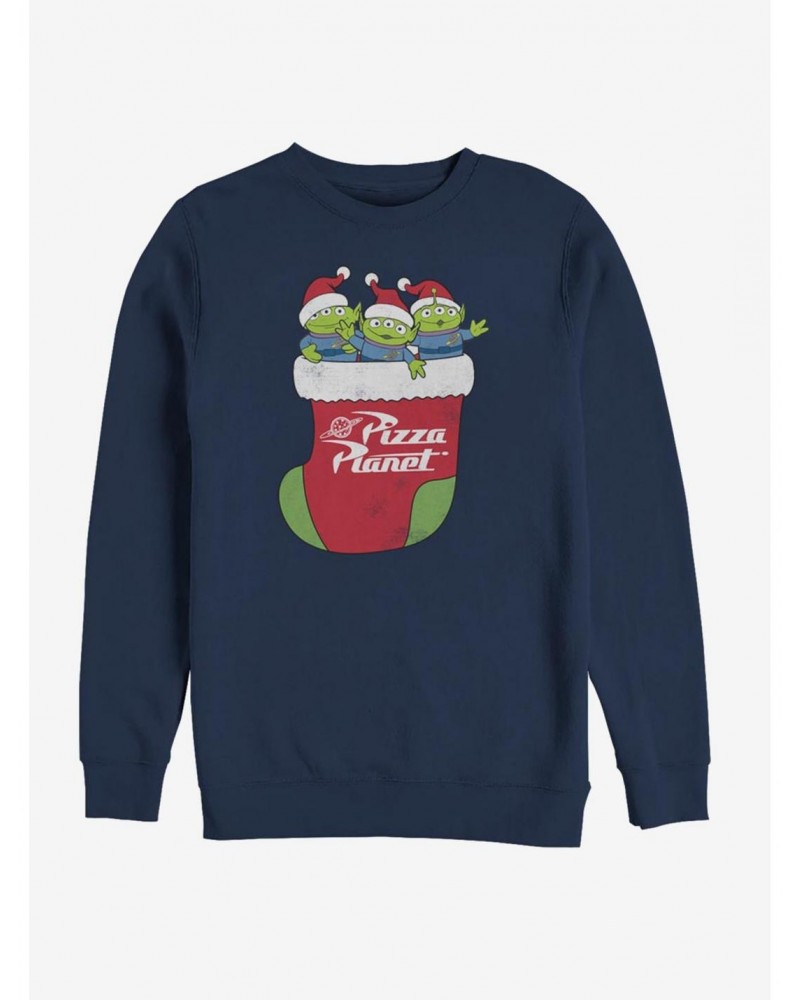 Disney Toy Story Pizza Planet Alien Christmas Stocking Crew Sweatshirt $10.92 Sweatshirts