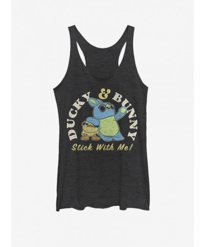 Disney Pixar Toy Story 4 Ducky And Bunny Brand Girls Black Heathered Tank Top $6.63 Tops