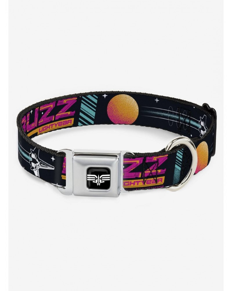 Disney Pixar Lightyear Mission Patches Collage Black Seatbelt Buckle Dog Collar $10.46 Pet Collars